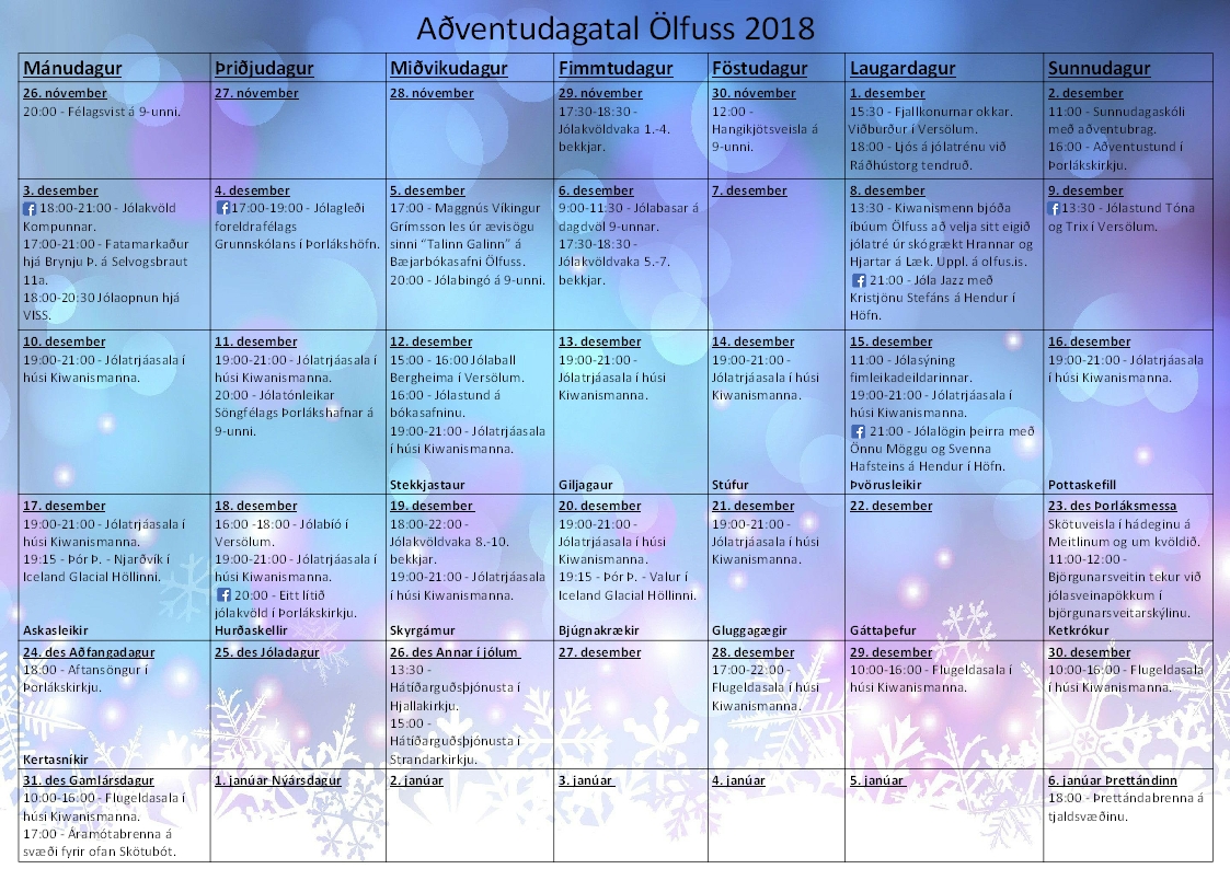 Aðventudagatal Ölfuss 2018