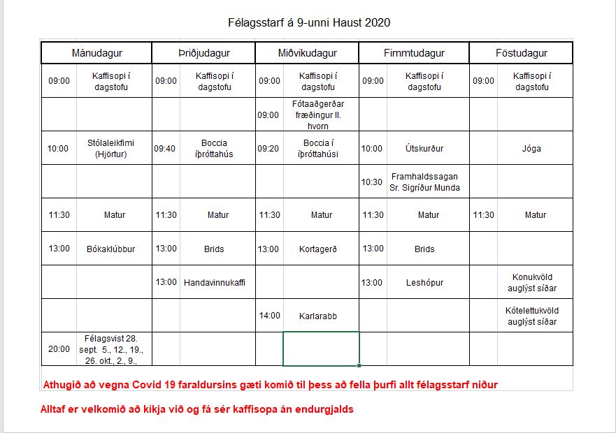 Stundatafla haustönn 2020