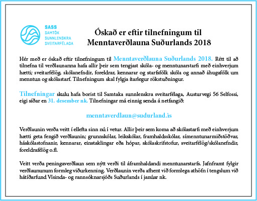 Menntaverðlaun Suðurlands 2018