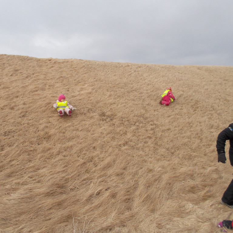 Hver hefur sína aðferð við að fara niður bratta, sumir fara á rassinum á meðan aðrir spretta úr spori