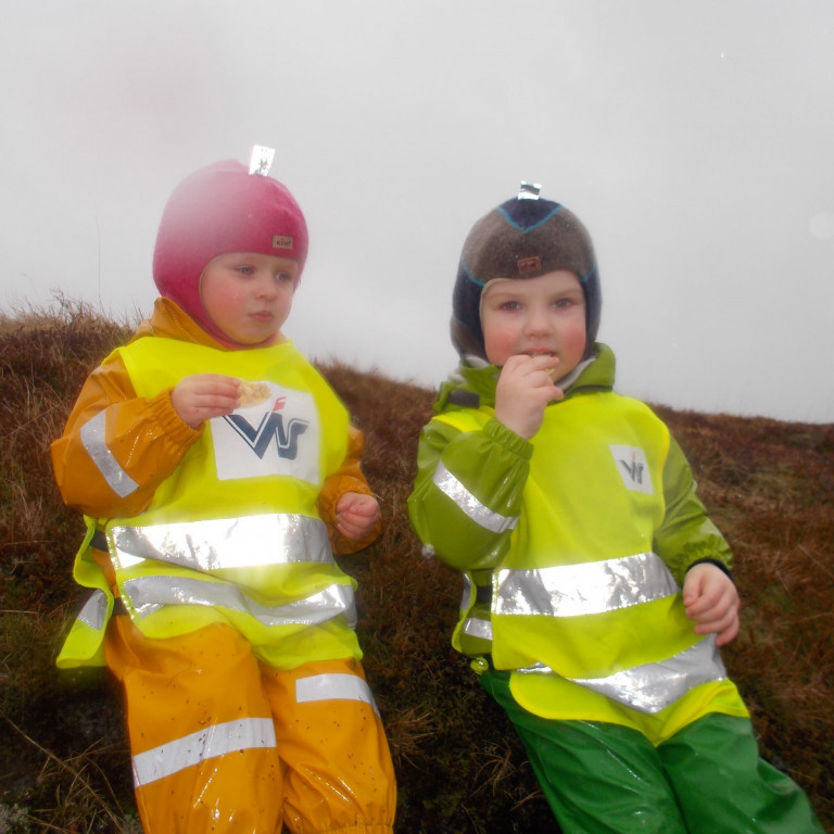 Þau virða fyrir sér umhverfið og narta í kex á meðan