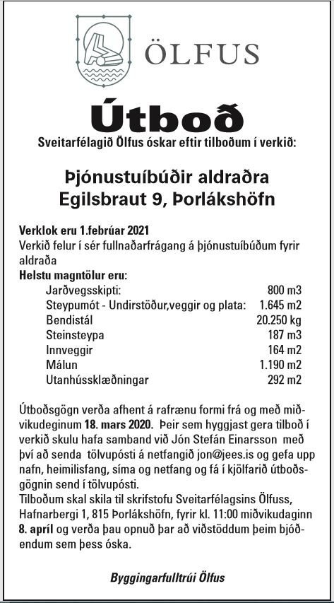 Útboð-þjónustuíbúðir aldraðra Egilsbraut 9
