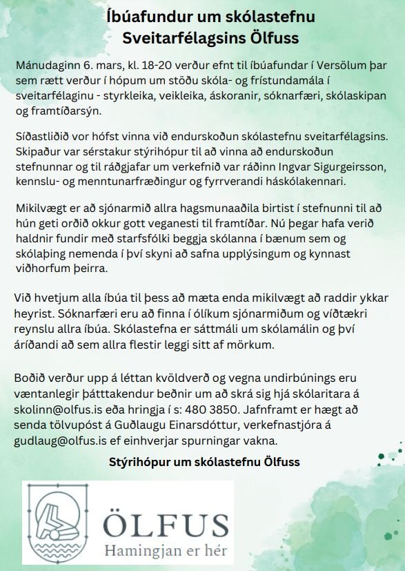 Íbúafundur um skólastefnu Ölfuss