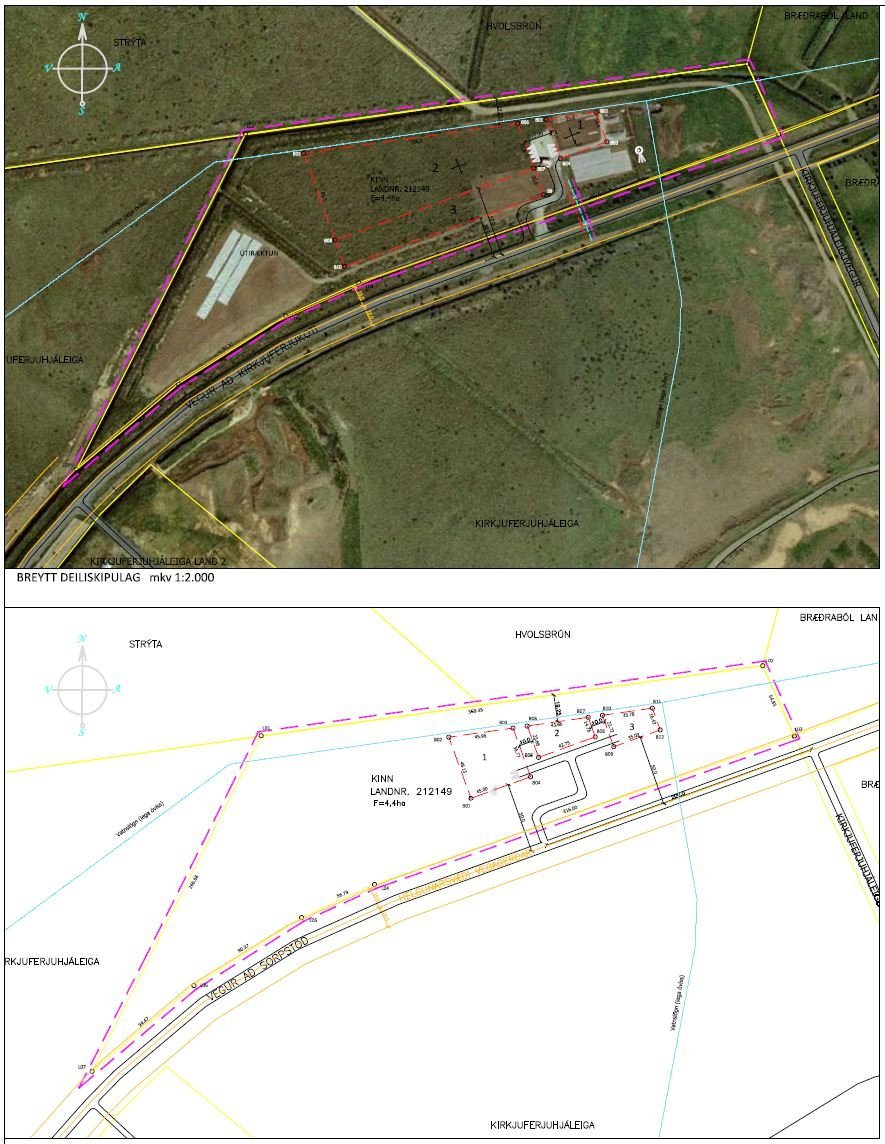 Uppdráttur fyrir og eftir breytingu.