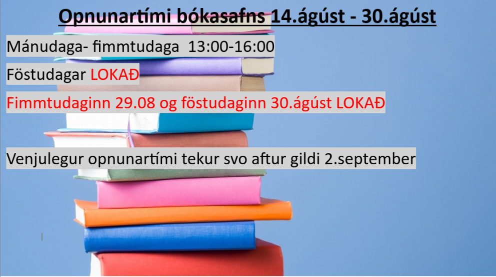 Breyttur opnunartími á bókasafni vegna sumarleyfis