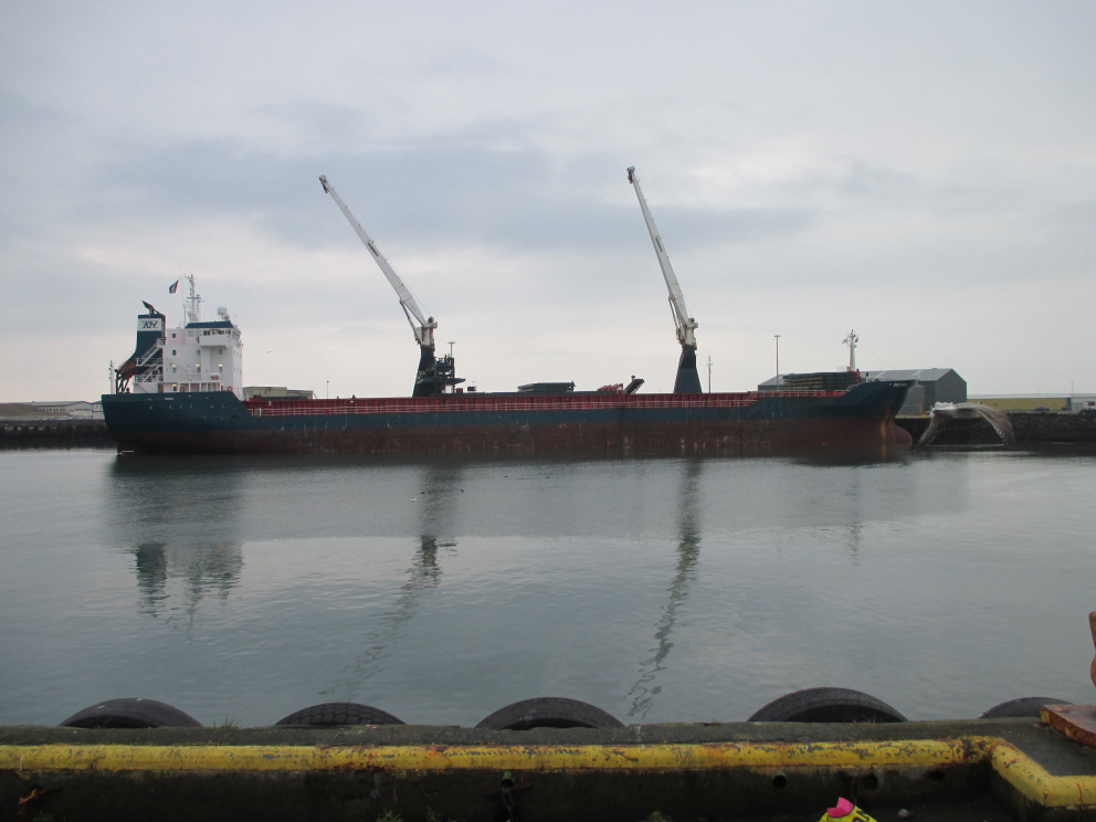 Stórt skip lestar vikur í Þorlákshöfn