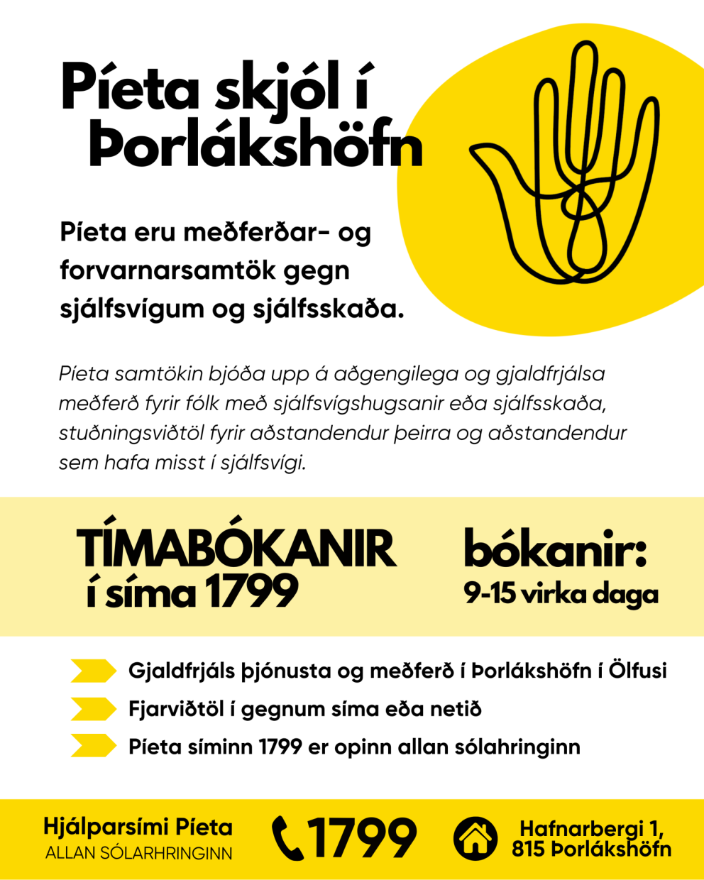 Við færum þær gleðifréttir að Píeta samtökin opna Píetaskjól í Ölfusi 5. nóvember