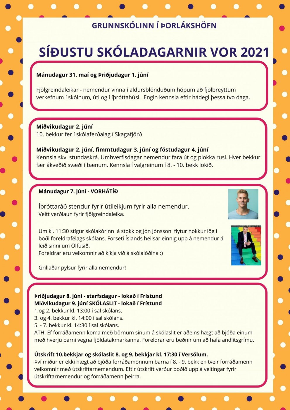Síðustu skóladagarnir vorið 2021