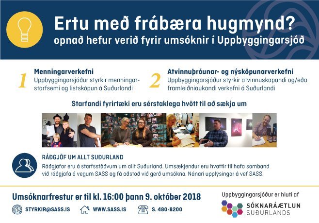 Uppbyggingasjóður Suðurlands - opnað hefur verið fyrir umsóknir