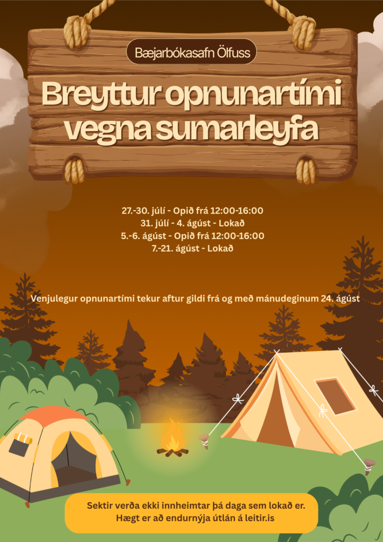 Breyttur opnunartími á bókasafni, vegna sumarleyfa