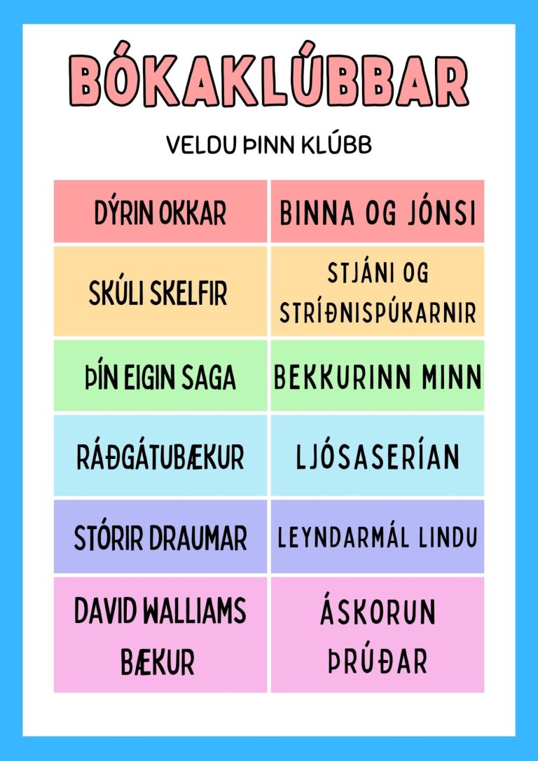 Bókaklúbbarnir eru 11 talsins og 2 áskoranir.