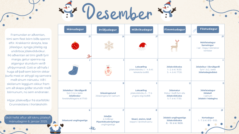 Dagskráin í skólanum fram að jólum