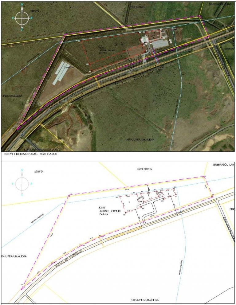 Uppdráttur fyrir og eftir breytingu.