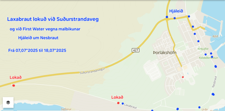 Lokað verður fyrir umferð á Laxabraut frá Suðurstrandarvegi að Laxabraut 19