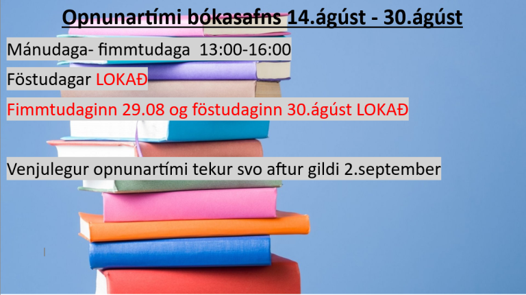 Breyttur opnunartími á bókasafni vegna sumarleyfis