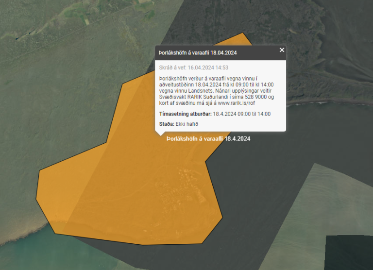 Tilkynning frá Rarik - Þorlákshöfn á varaafli 18.04.2024