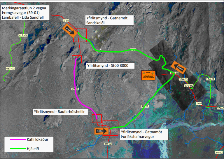 Lokun á Þrengslavegi frá kl.12:00 miðvikudaginn 10.maí til kl. 7:00 föstudaginn 12.maí 2023 vegna ma…