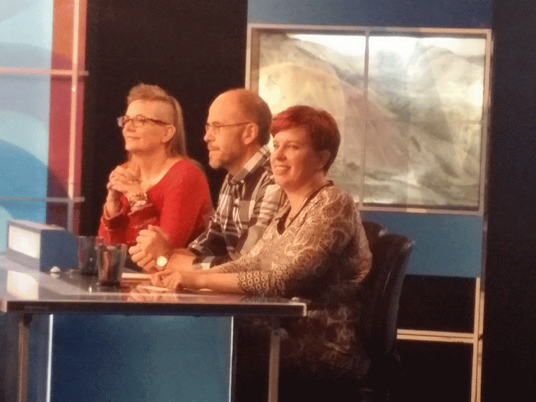 Ágústa Ragnarsdóttir, Hannes Stefánsson og Árný Leifsdóttir, keppendur í Útsvari fyrri Ölfus 2015